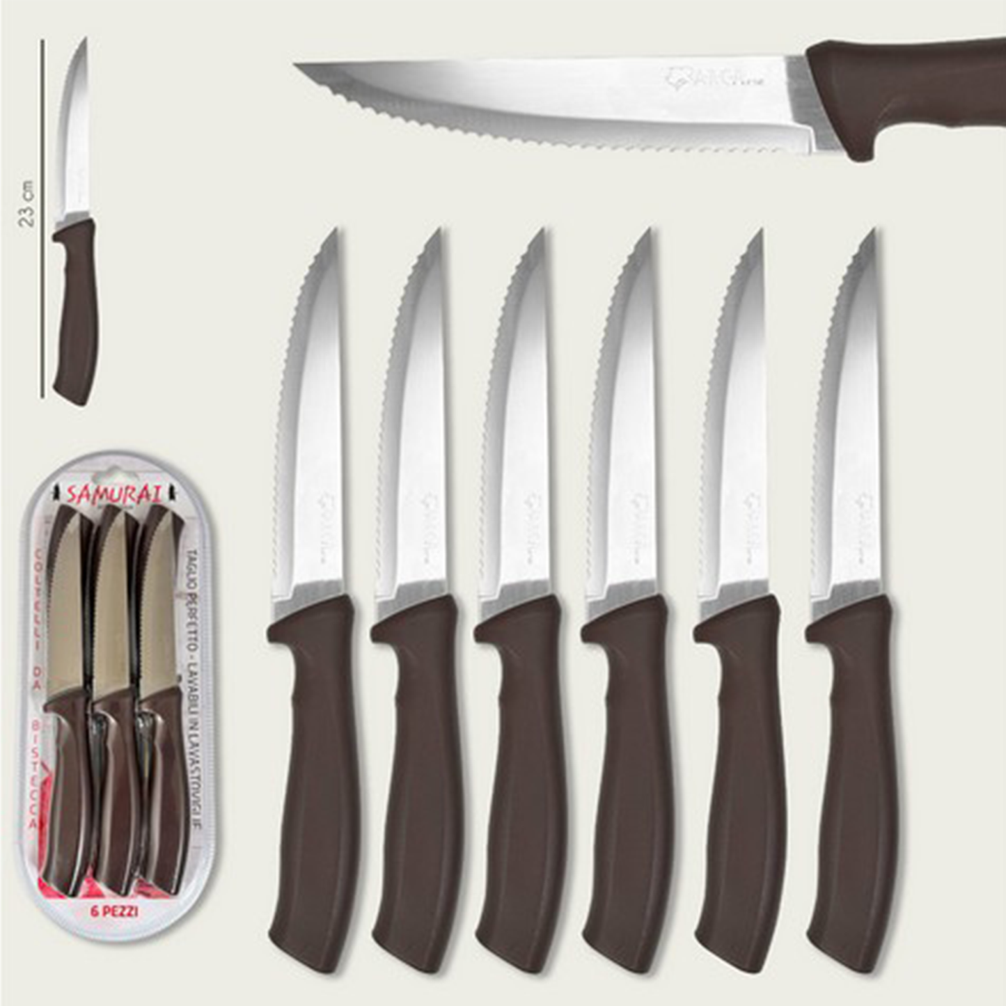 Set of 6 Brown Steak Knives