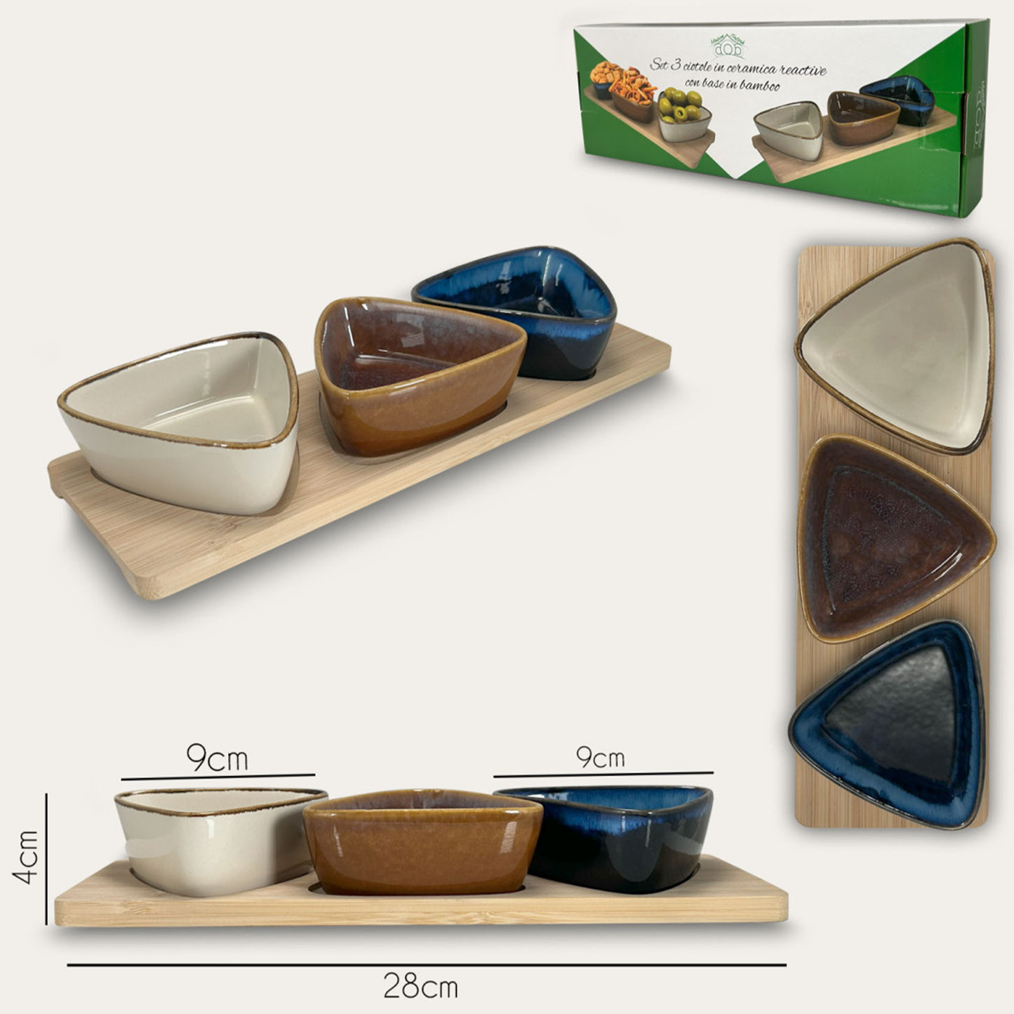 Set of 3 Reactive Bowls with Tray