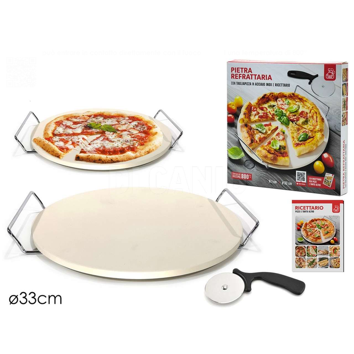 Cordierite Pizza Stone with Stainless Steel Pizza Cutter