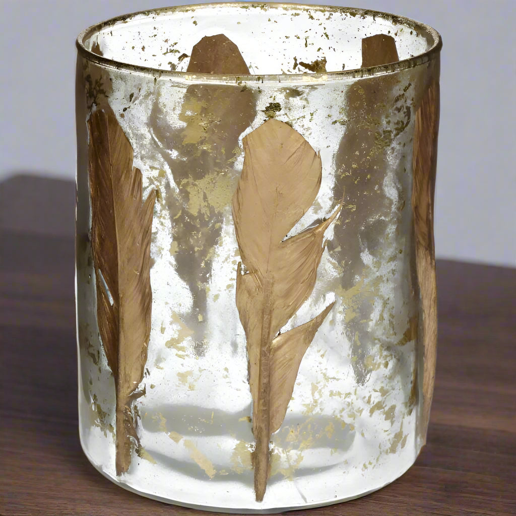 Candle holder feather gold