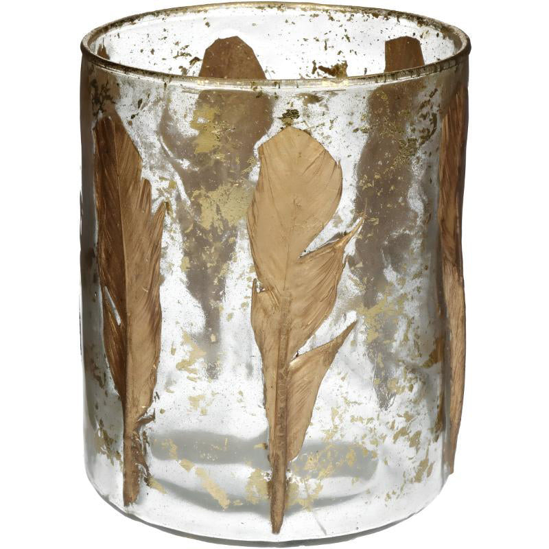 Candle holder feather gold