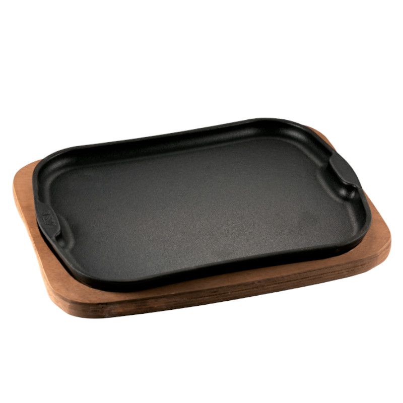 Iron Serving Plate with Wooden Tray