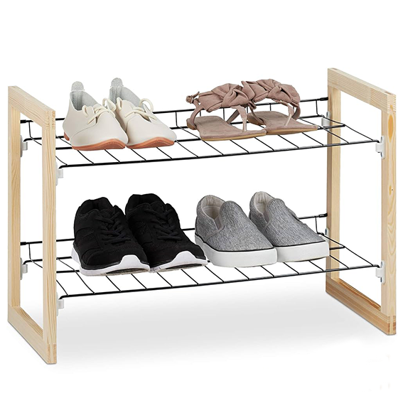 2-Tier Shoe Rack w/wooden