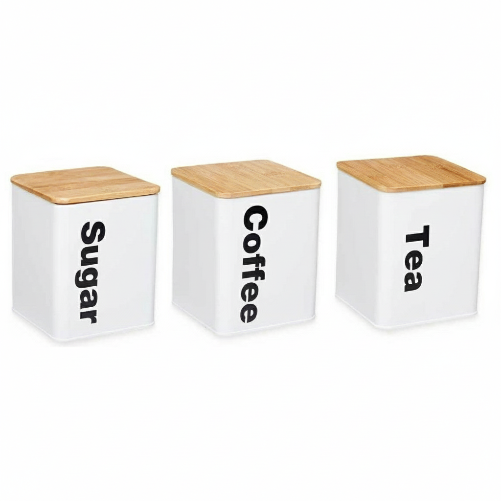 Set of 3pcs Coffee, Sugar & Tea Containers