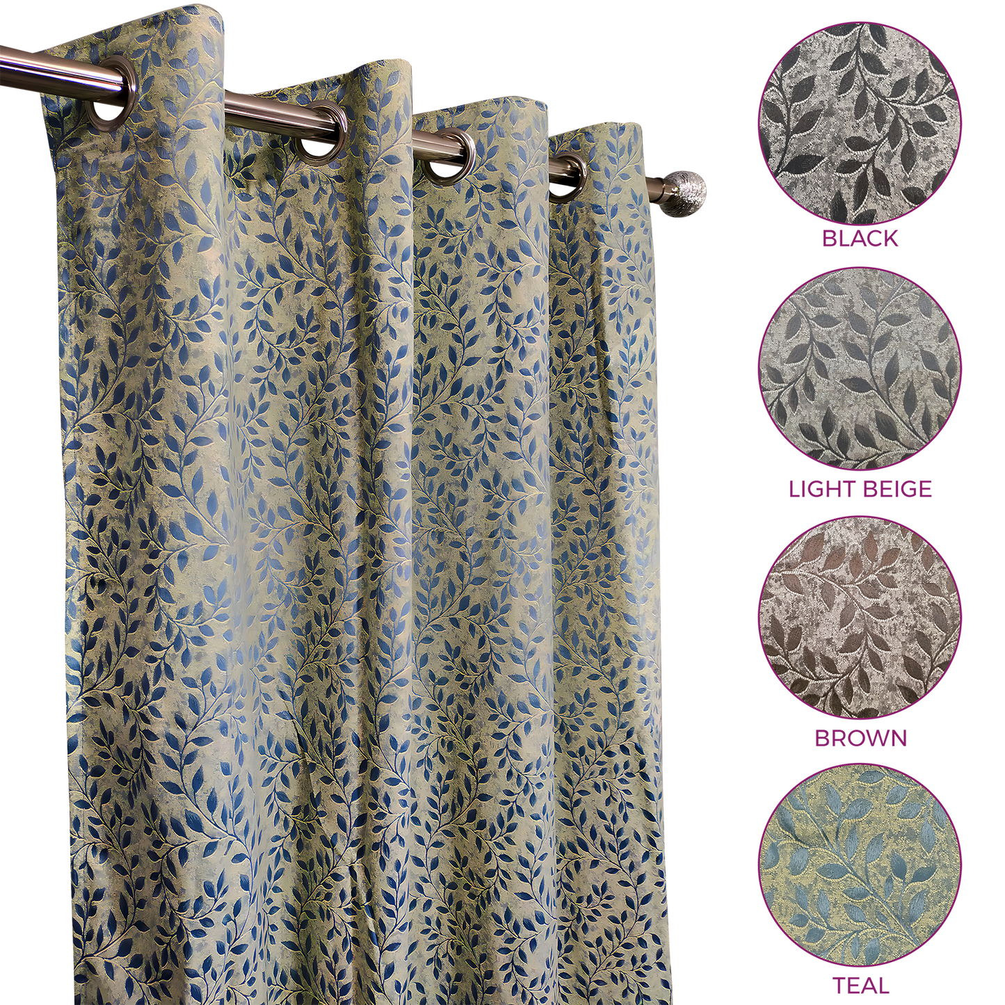 Leaf Pattern Curtain with rings