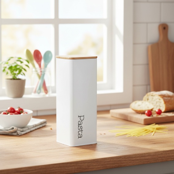 White Metal Spaghetti Jar with Lid