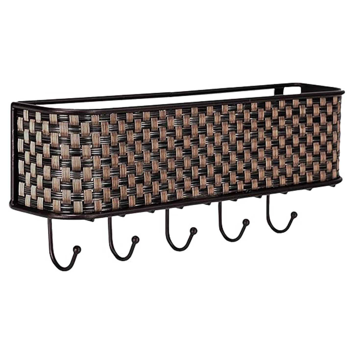 Home Basics Wall Mounted Letter Tray with 5 Key Hooks – Brown