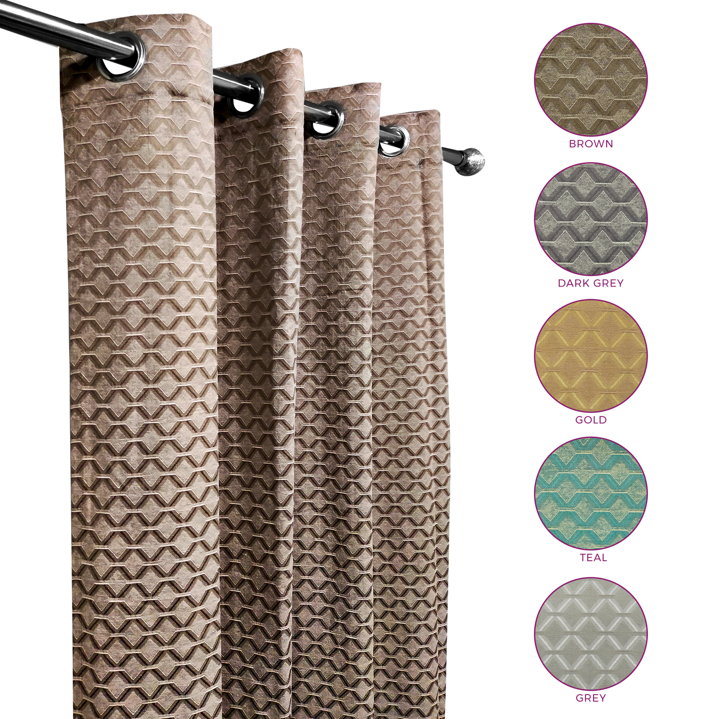 Brevia Diamond Pattern Curtain with rings 132 x 260cm