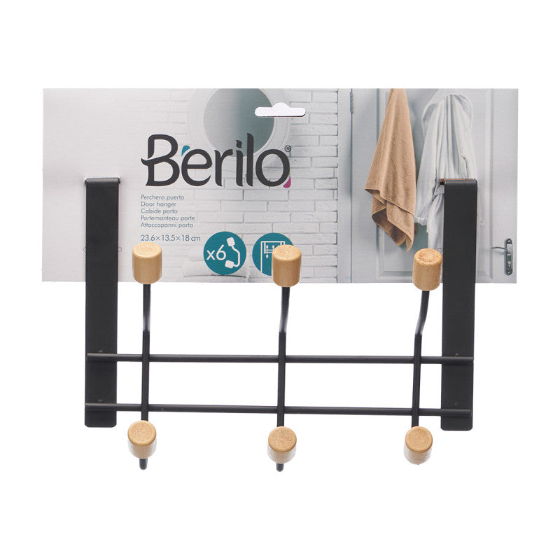 6-Hook Black Door Hanger