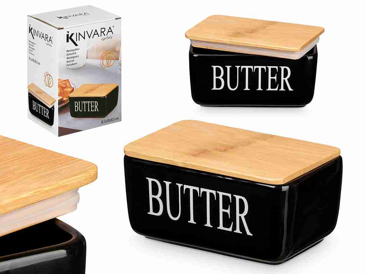 Black Butter Dish with Bamboo Cover