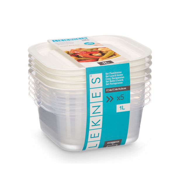 Set of 5 Square Plastic Lunch Boxes