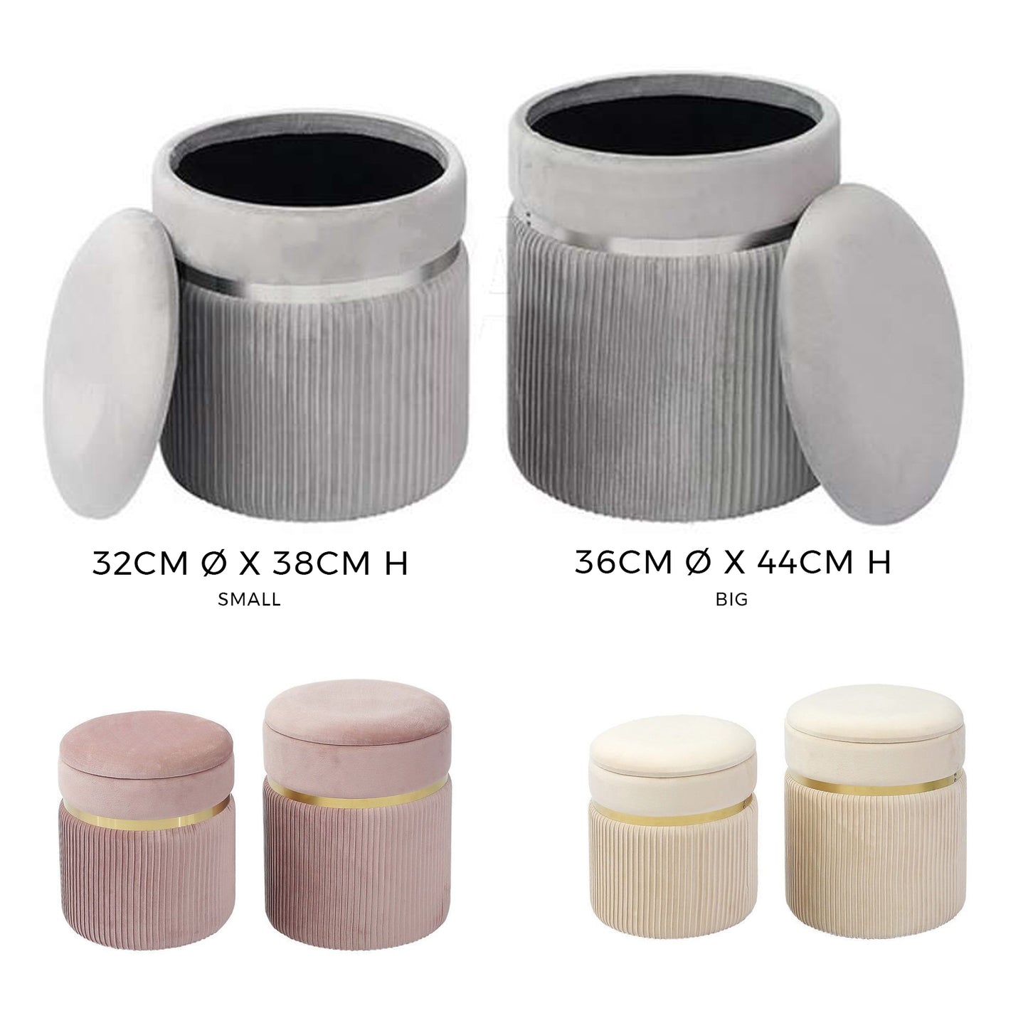 Sion Velvet Pouf with container
