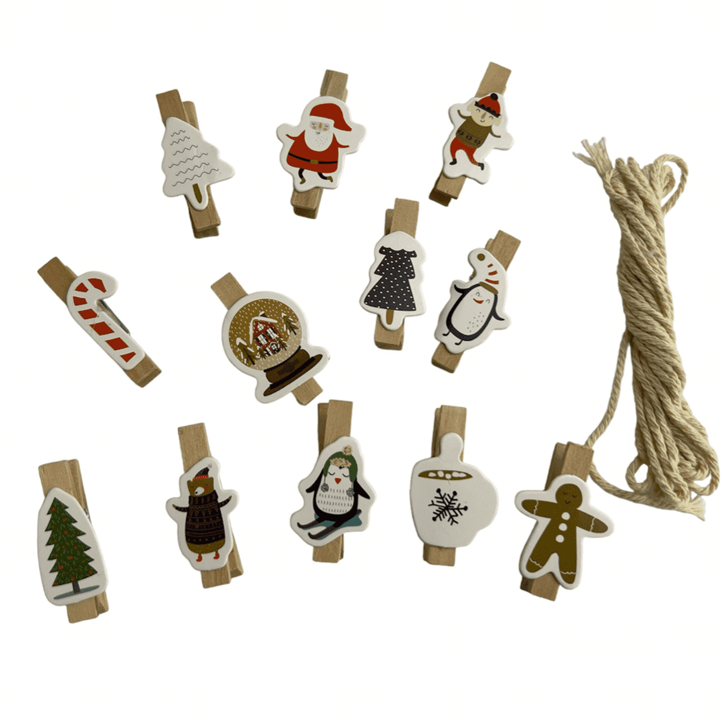 12 Christmas clips W/rope