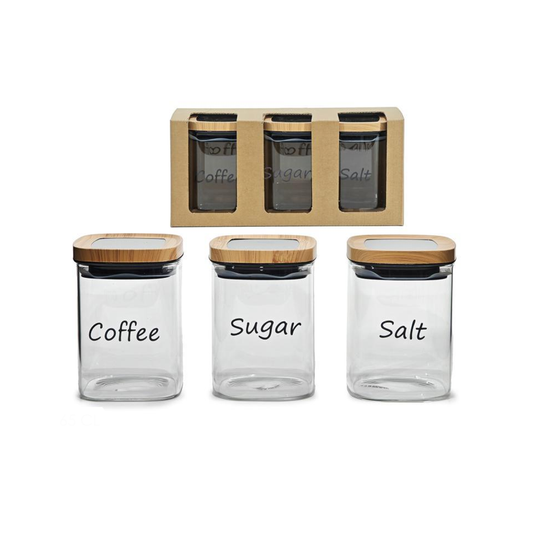 Glass Jars with Wooden Lids – Set of 3