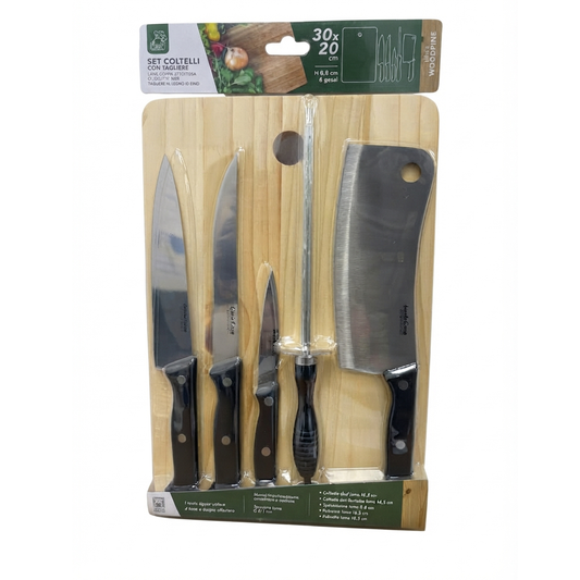 Knife Set with Wooden Cutting Board 30 × 20 cm