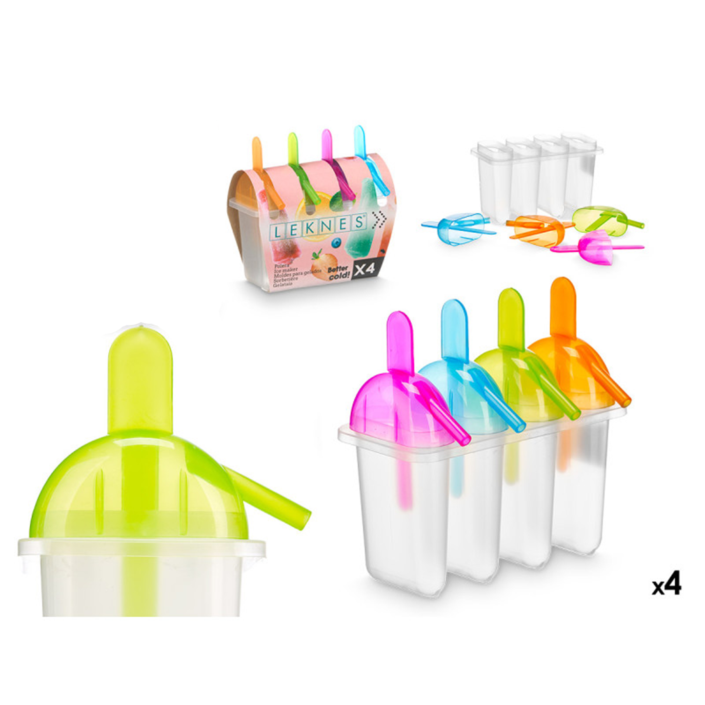 Plastic Ice Lolly Maker Set – 4 Pieces (Assorted Colors)
