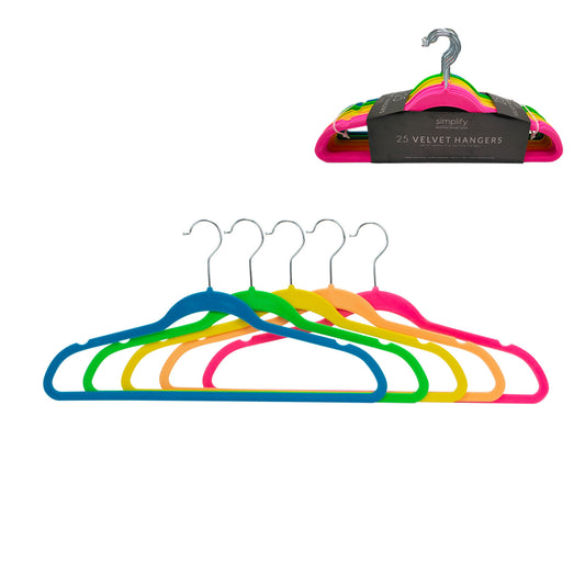 Simplify 25 Pack Slim Velvet Hangers in Neon