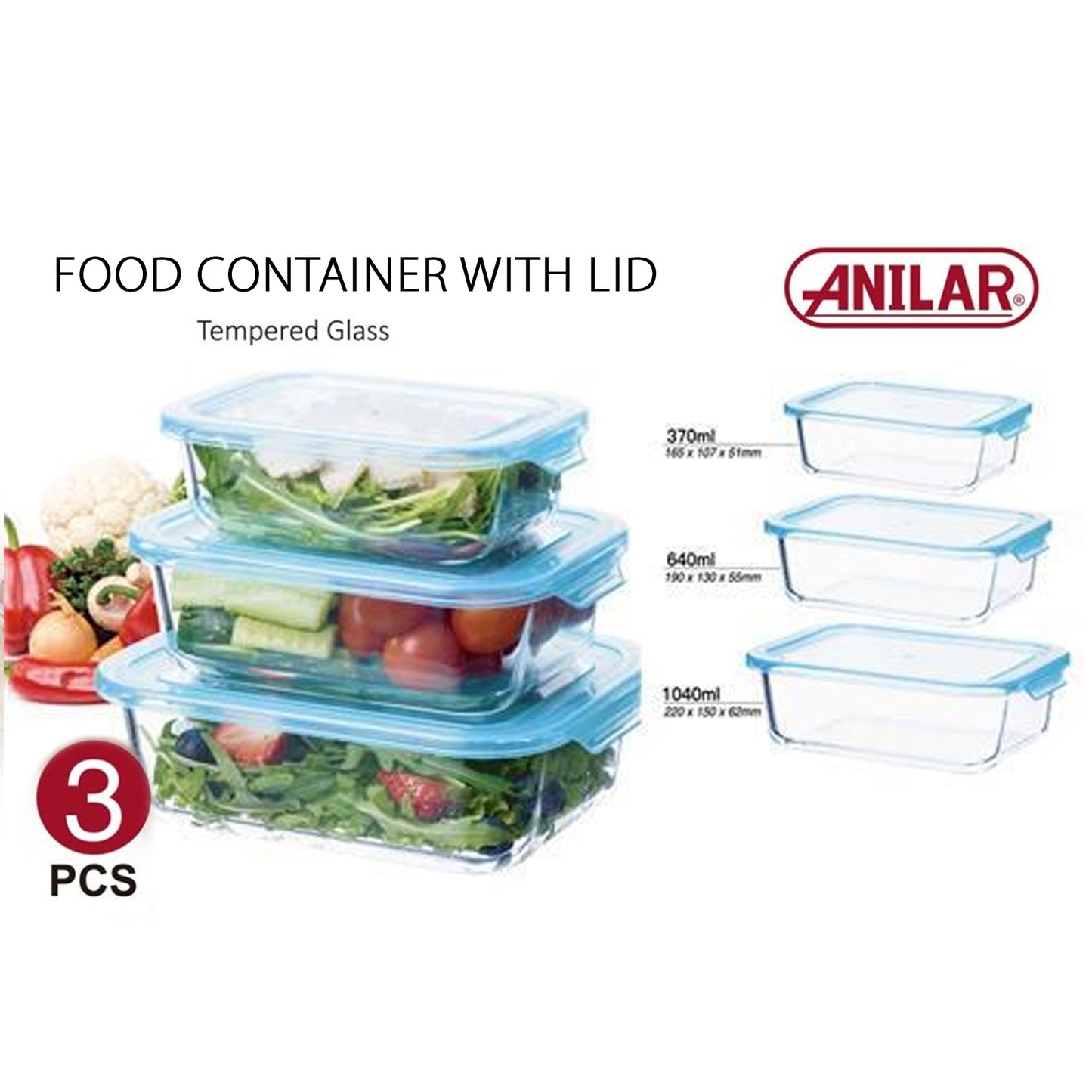 Set 3 Food Container w/ Lid