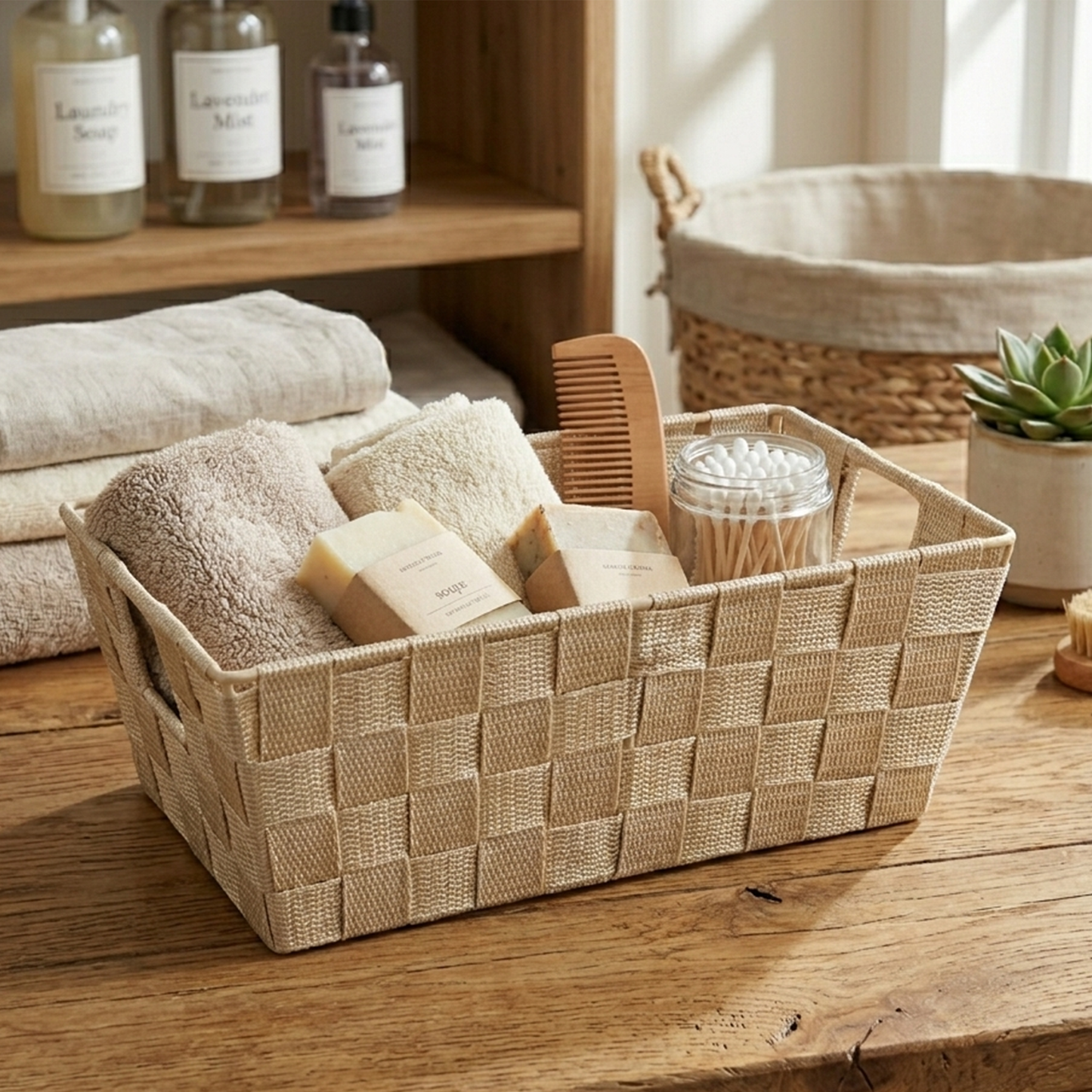 2pcs Small Shelf Woven Strap Tote