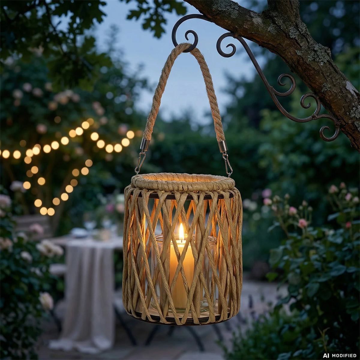 Wooden and Glass Candle Lantern – 20.5 cm High