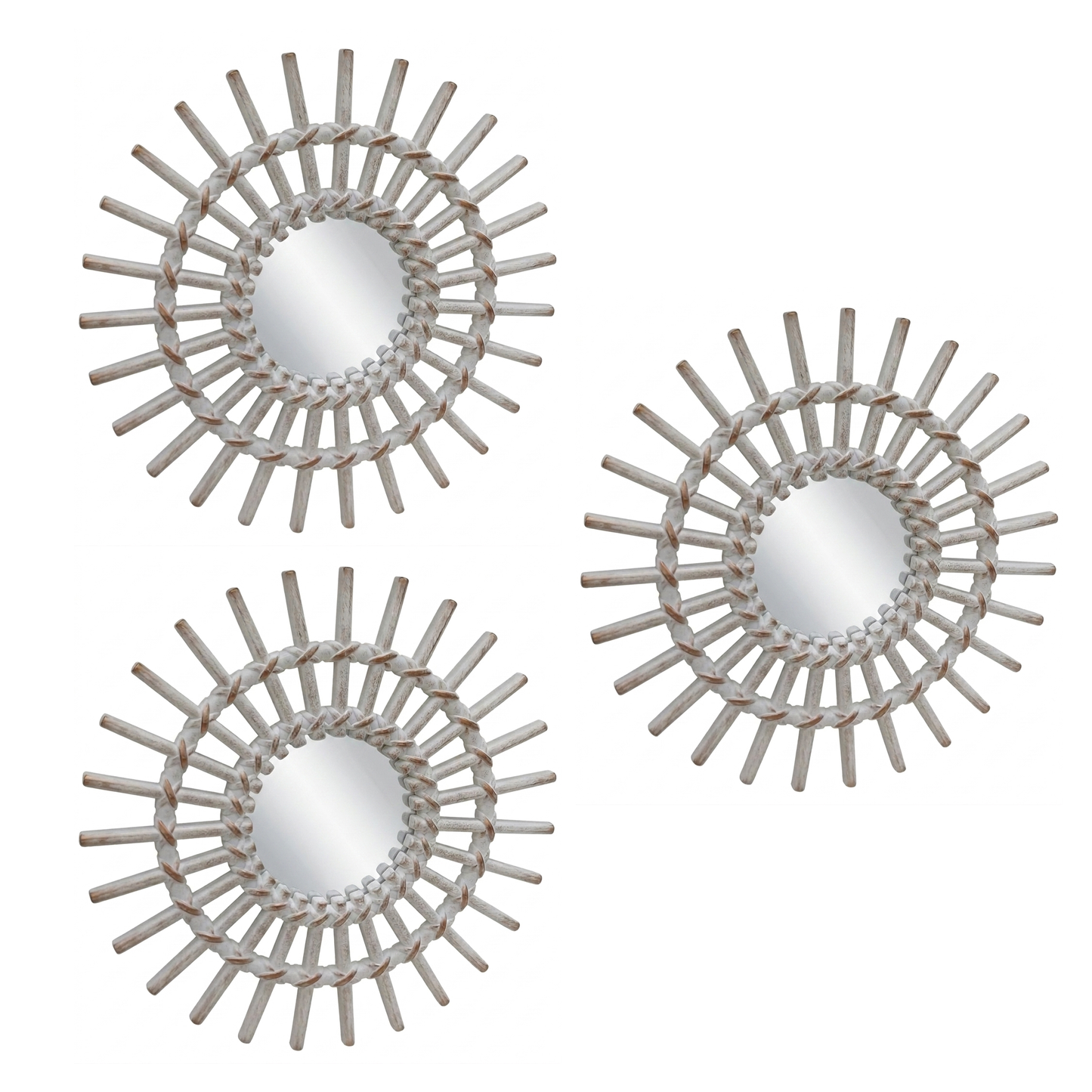 Set of 3 White Gold Mirrors