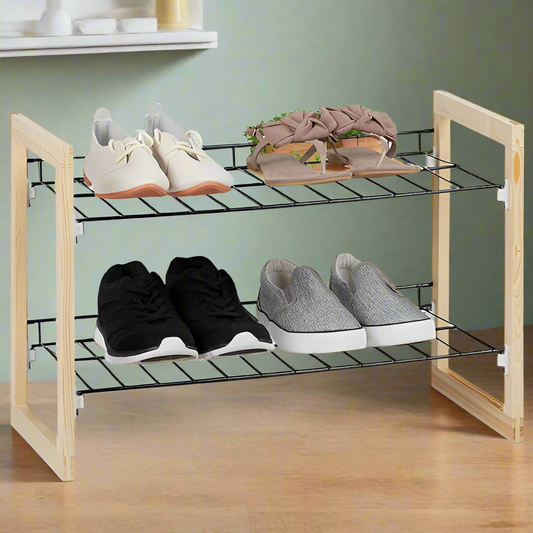 2-Tier Shoe Rack w/wooden