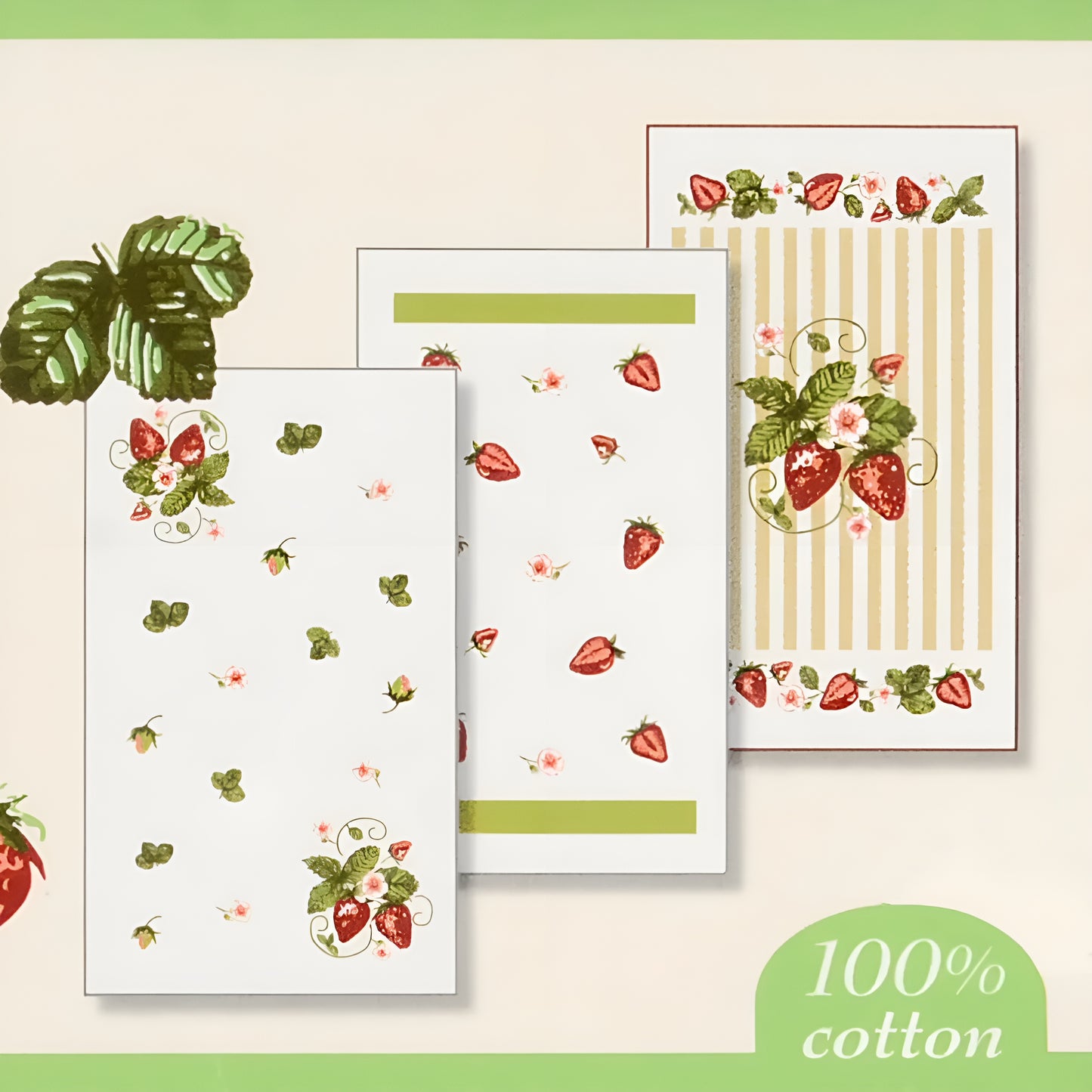 Pack of 3 Tea Towels – Strawberry Design