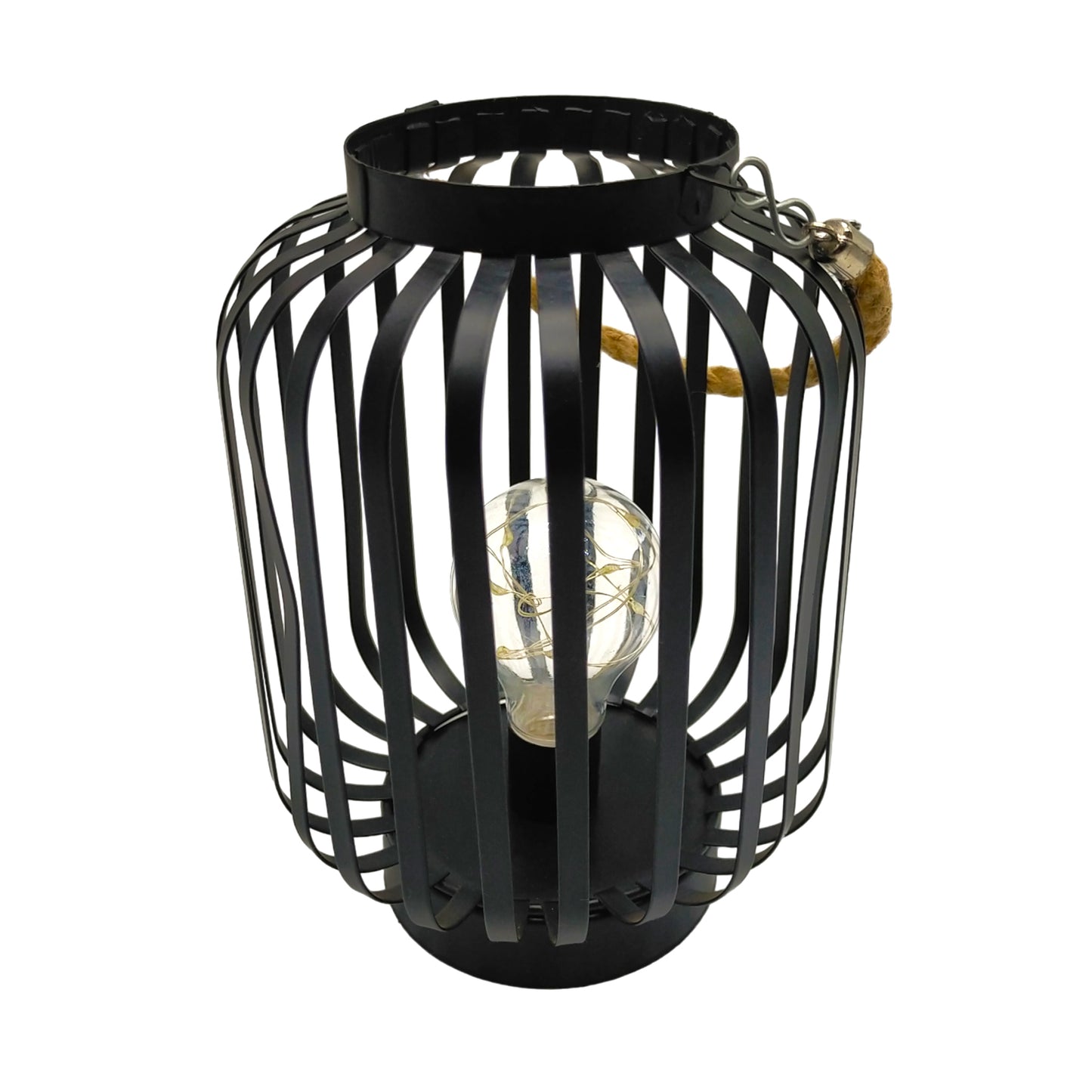 Black Metal Cage Decorative LED Lantern Lamp