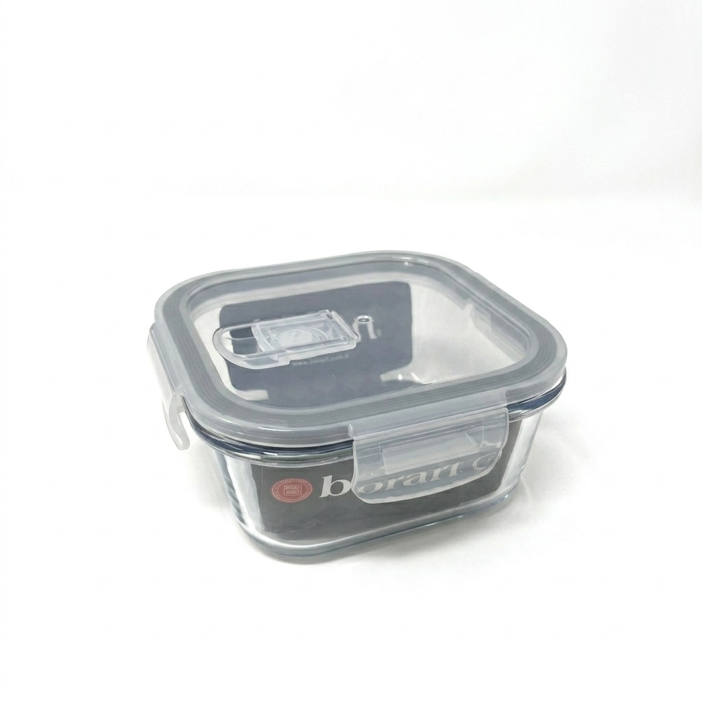Square Glass Food Container with Plastic Lid