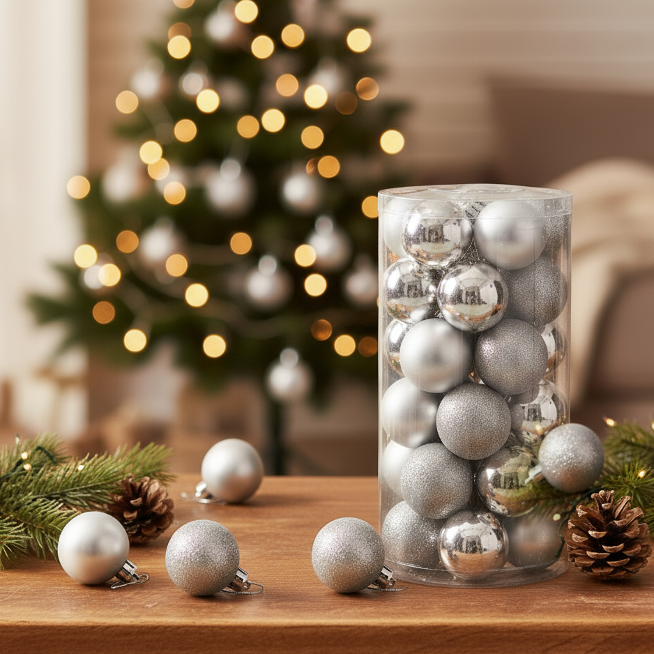 30 Christmas Silver Ball 6cm