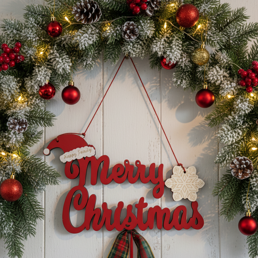 Red Merry Christmas SilHouette Pendant