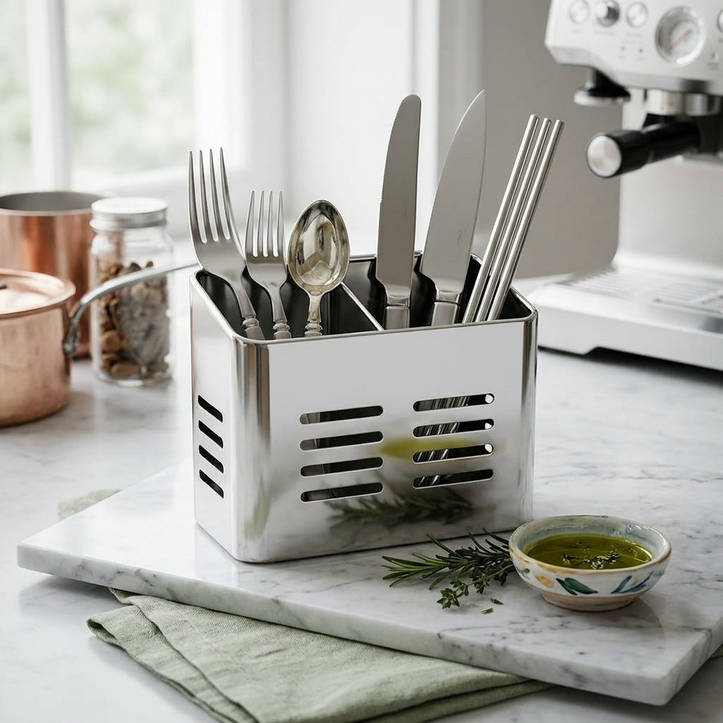 Steel Cutlery Holder – 2 Compartments