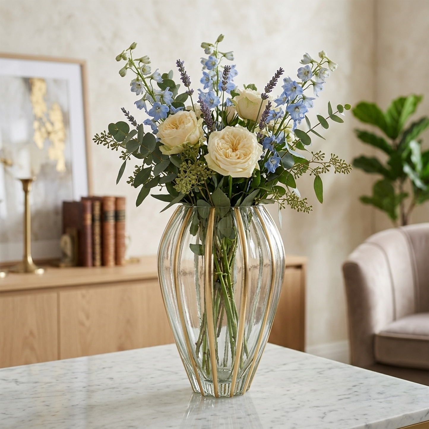 Glass Vase with Gold Decoration - 30cm