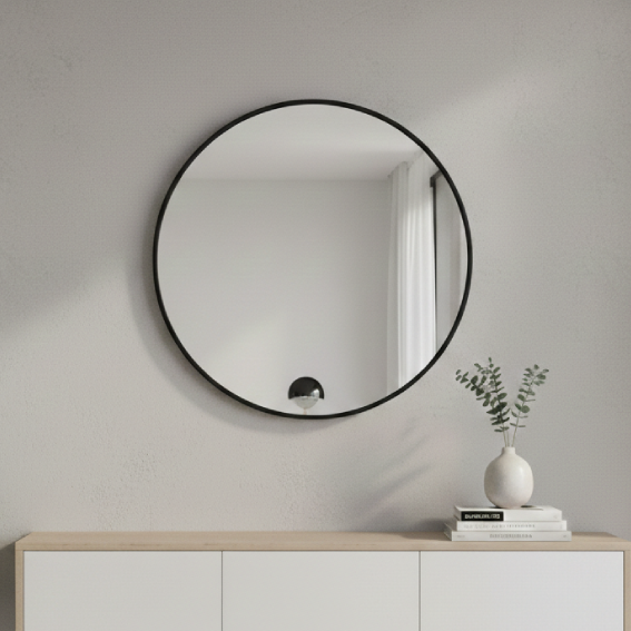 Round Mirror Black Framed - 60cm