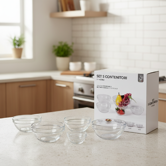 Plain Glass Bowl Assorted - Set 5