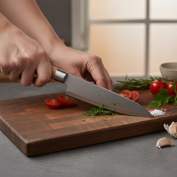 Knife with wooden handle