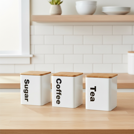 Set of 3pcs Coffee, Sugar & Tea Containers