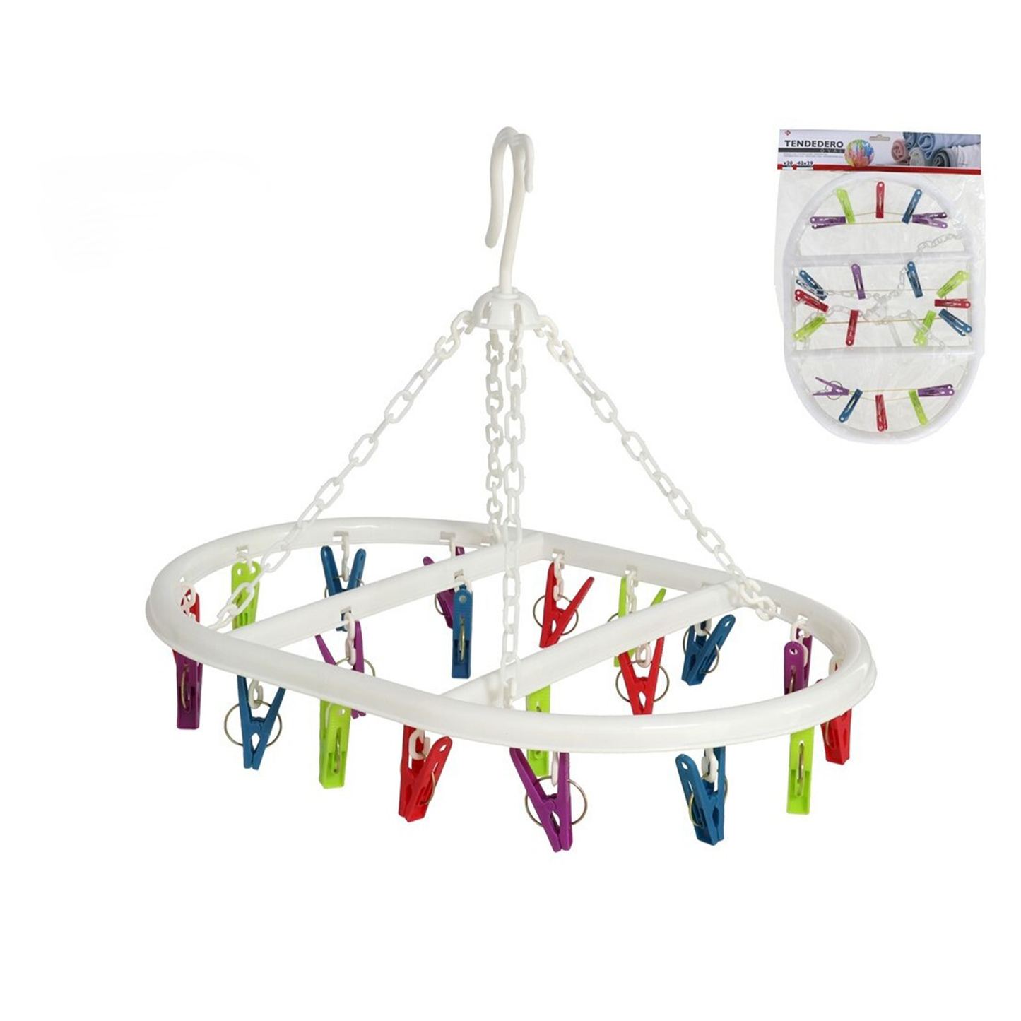 Oval Clothesline with 20 Clips  (42 × 29 cm)
