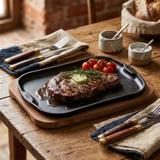 Iron Serving Plate with Wooden Tray