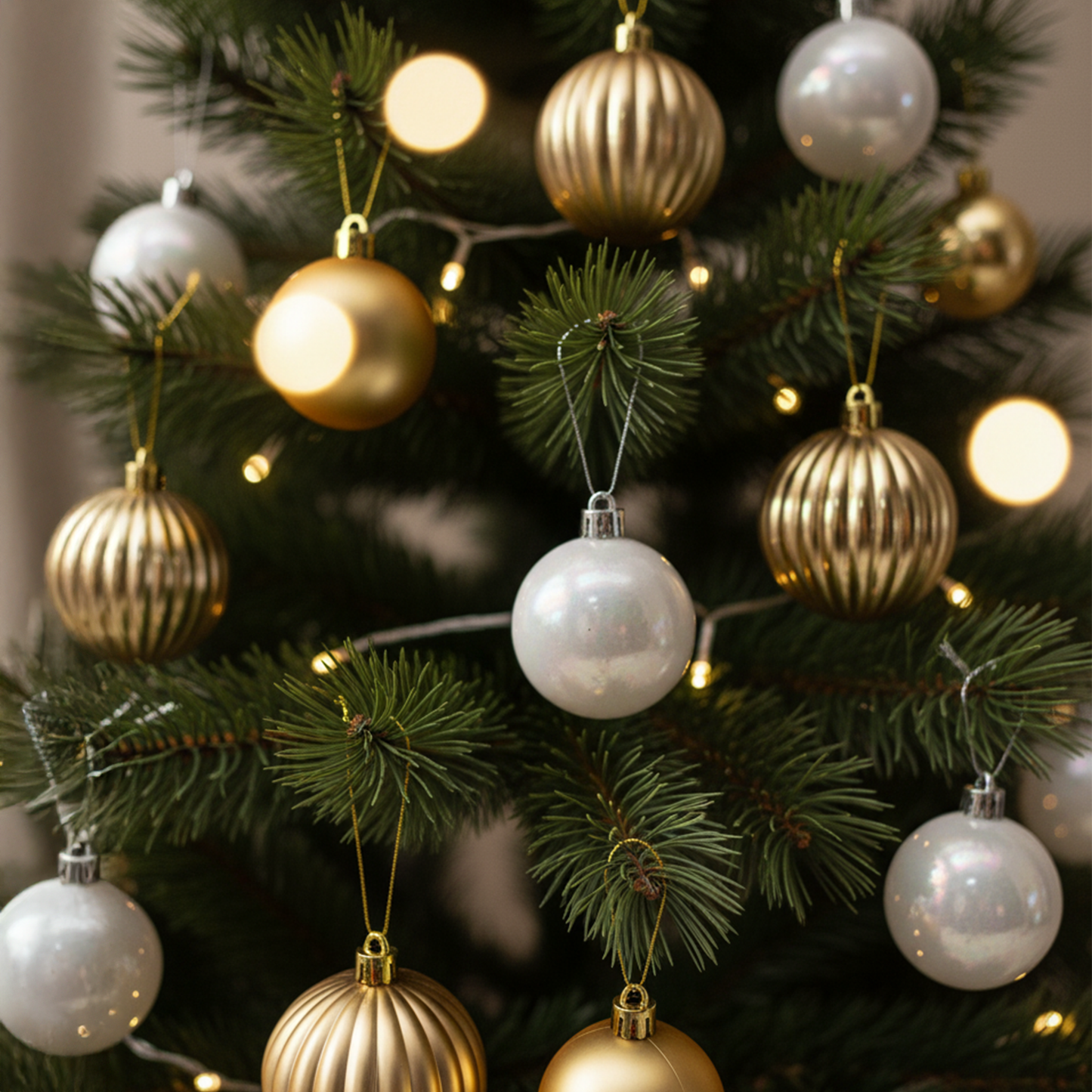 25 Rough Christmas Balls Gold/White