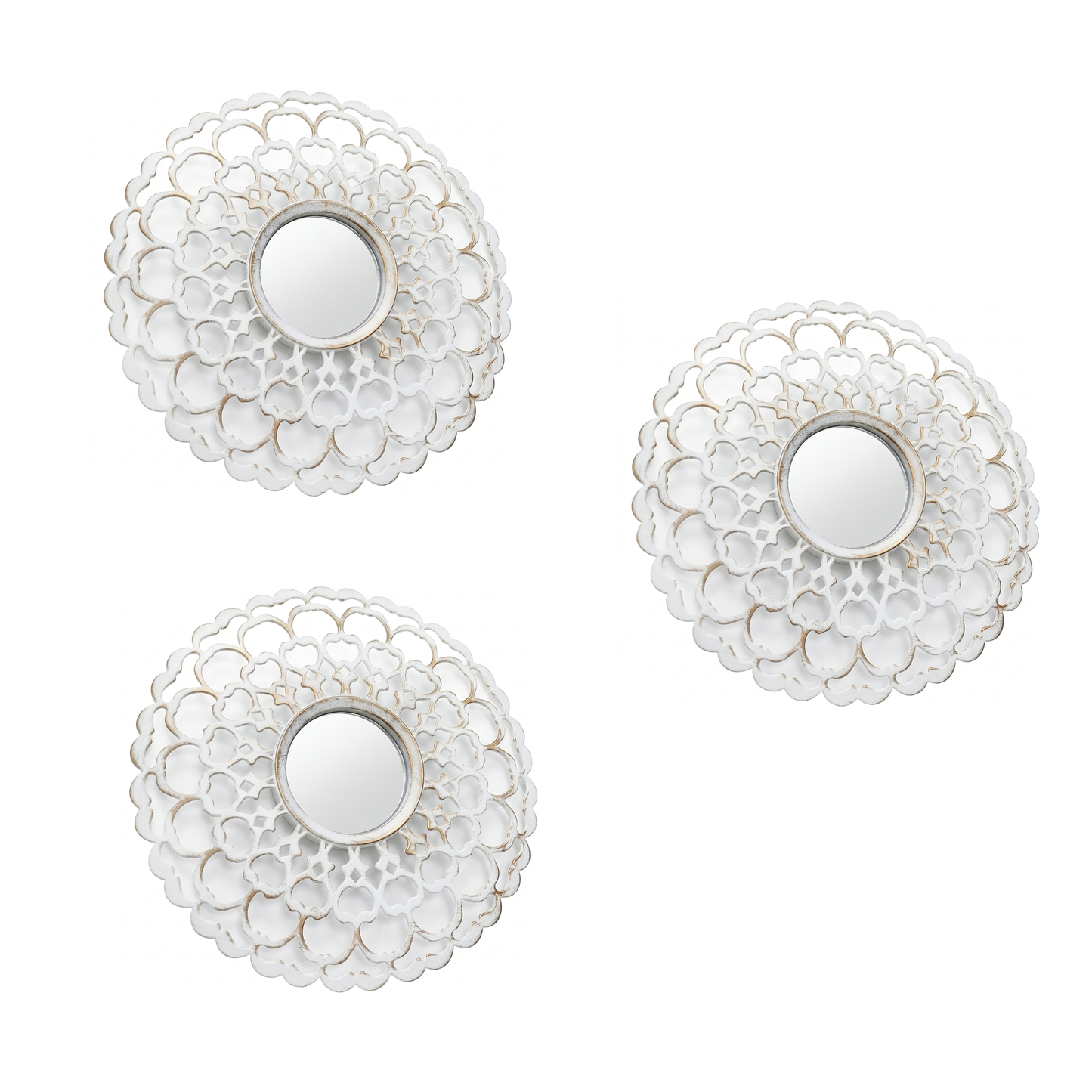 Set of 3 White Gold mirrors