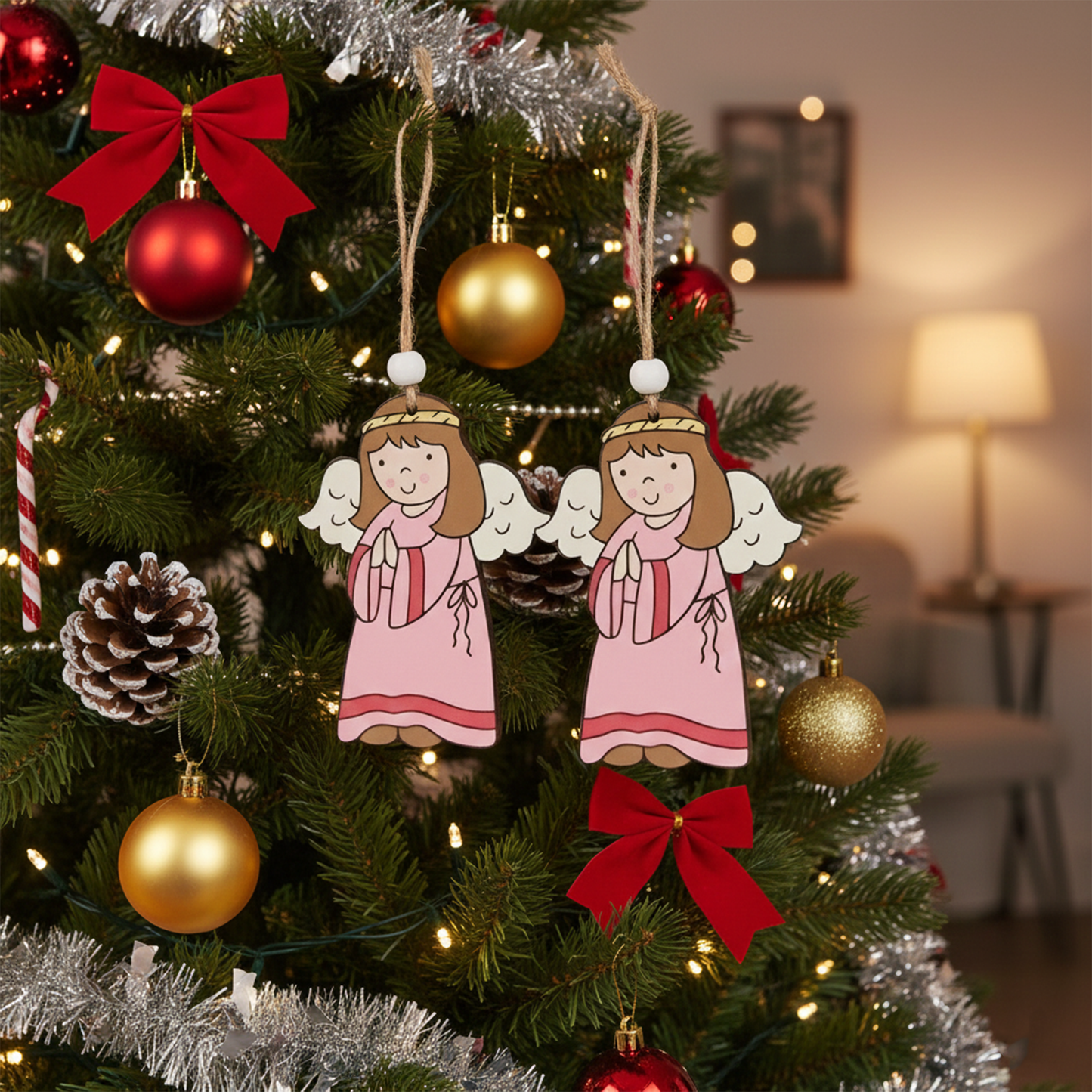 2 Christmas wood pendant