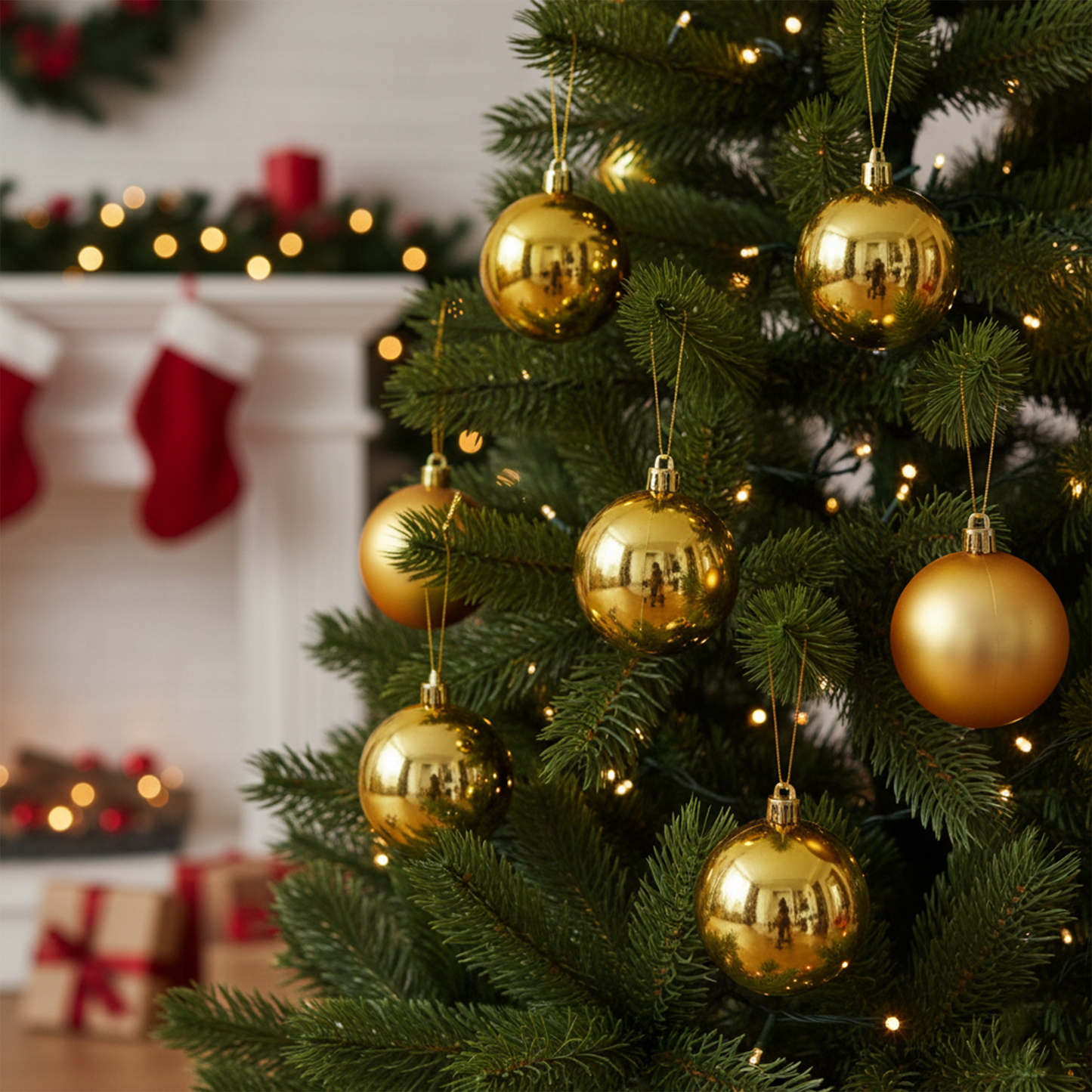 6 Gold Christmas Balls