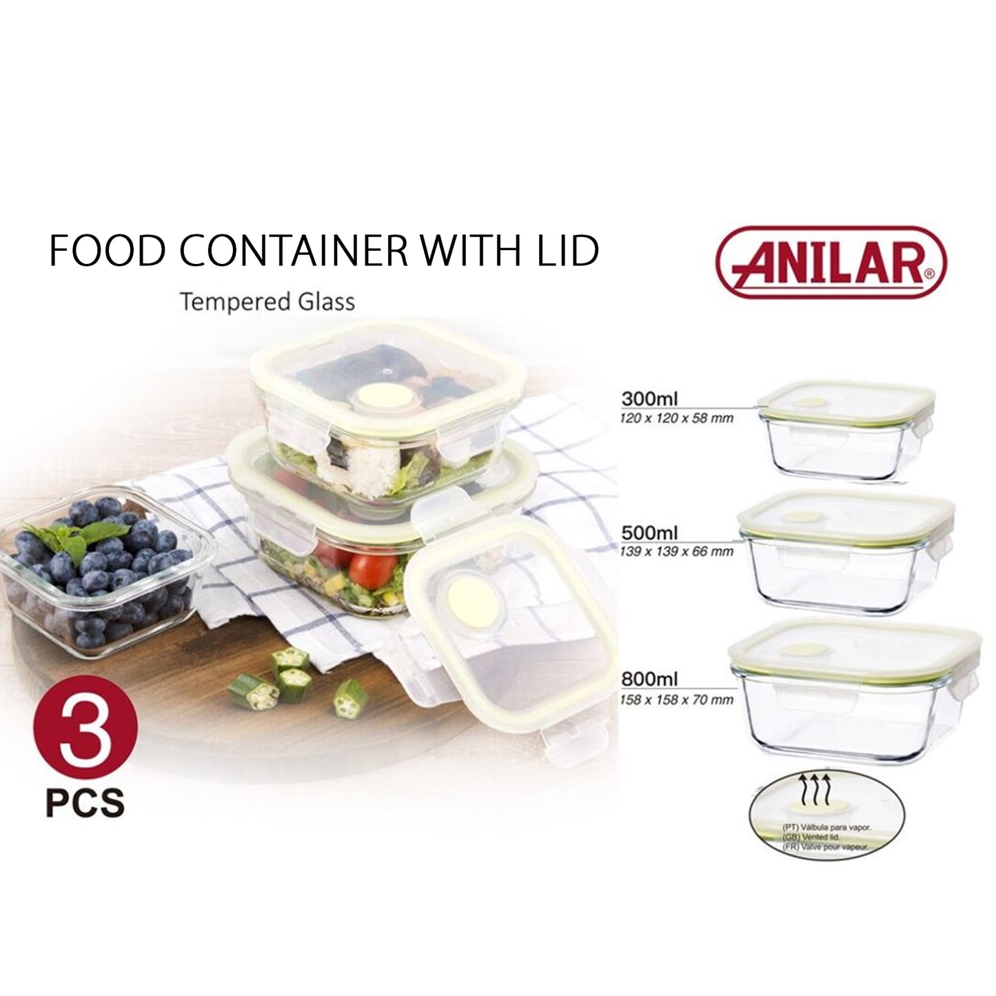 Set 3 Food Container w/ Lid