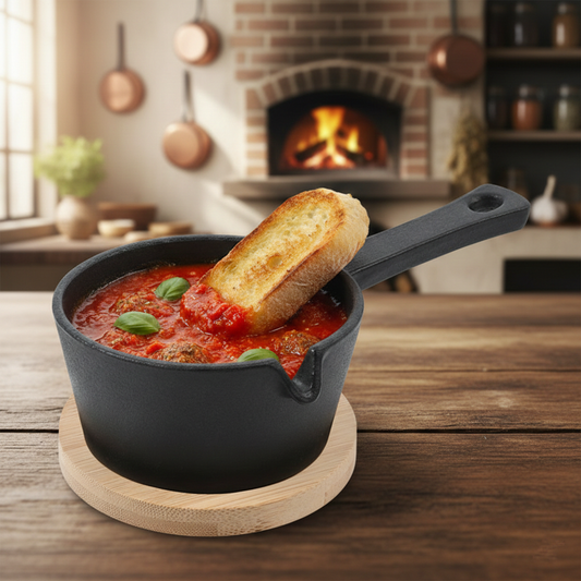 Serving Cast Iron Pan With Bamboo Base 9.5cm