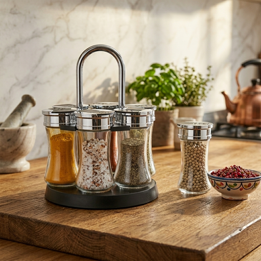 Glass Line Spice Jars – 6 Pieces with Stand