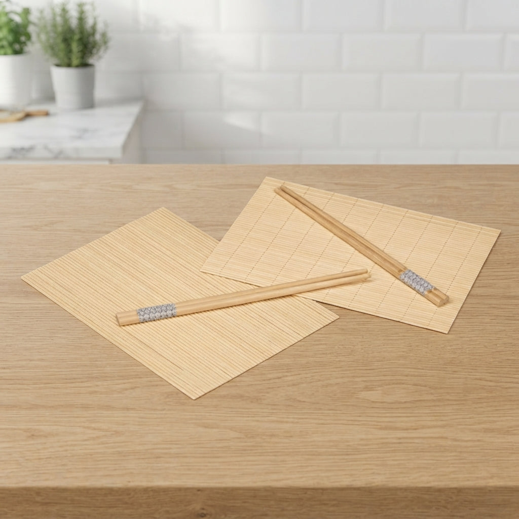 Sushi Set – 4 Bamboo Chopsticks & 2 Mats