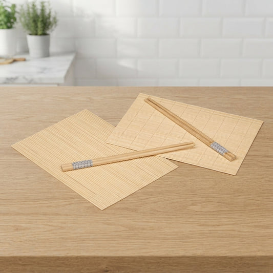Sushi Set – 4 Bamboo Chopsticks & 2 Mats