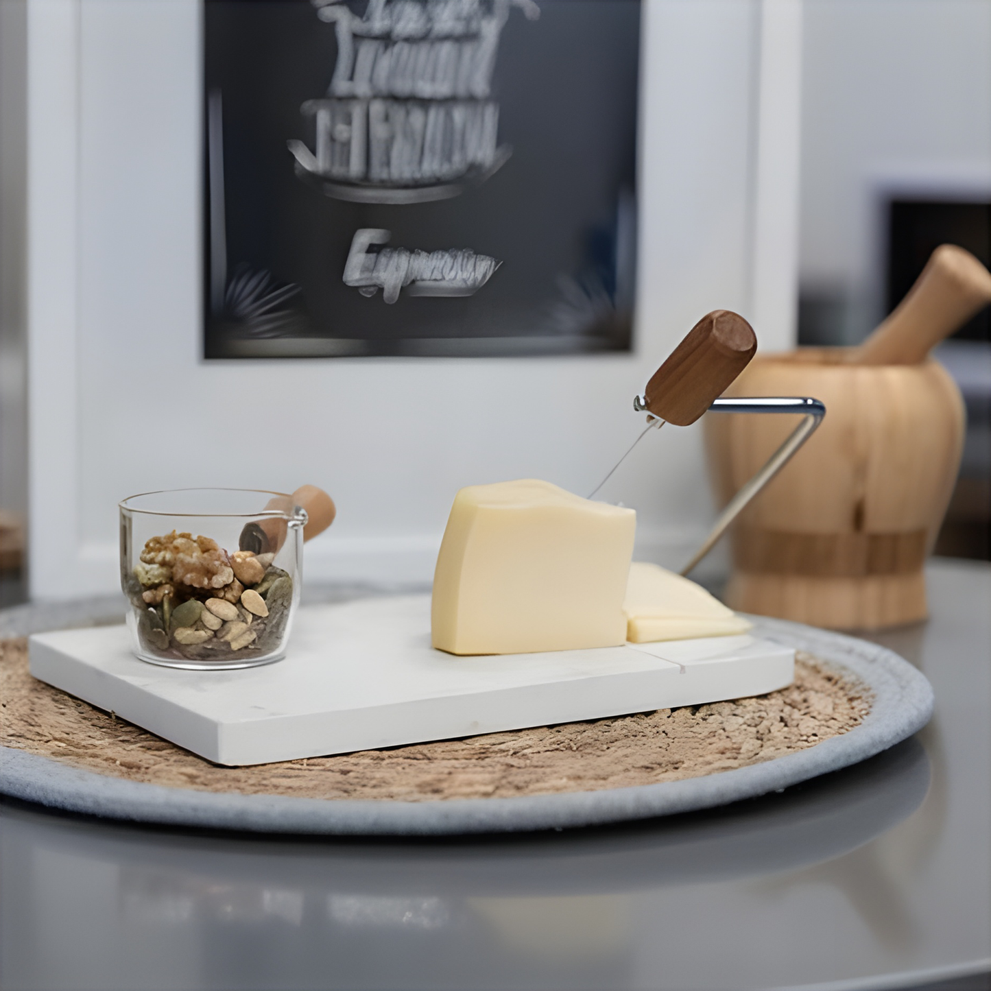 Wood Cutting Board, White Marble