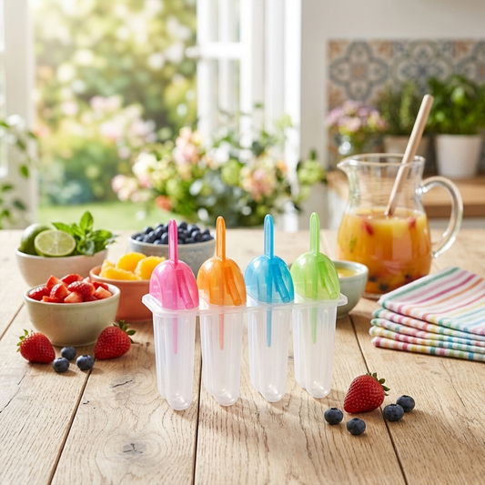 Plastic Ice Lolly Maker Set – 4 Pieces (Assorted Colors)